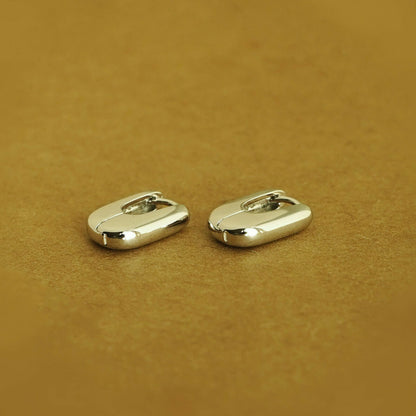 Sterling Silver Shiny Polished Puffy Oval Square Hoop Huggie Unisex Earrings - sugarkittenlondon
