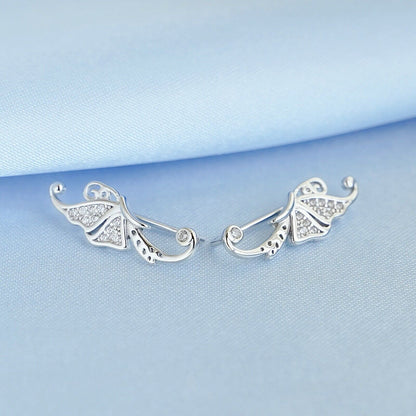 Sterling Silver Paved CZ Butterfly Wing Cuff Post Climber Crawler Earrings - sugarkittenlondon