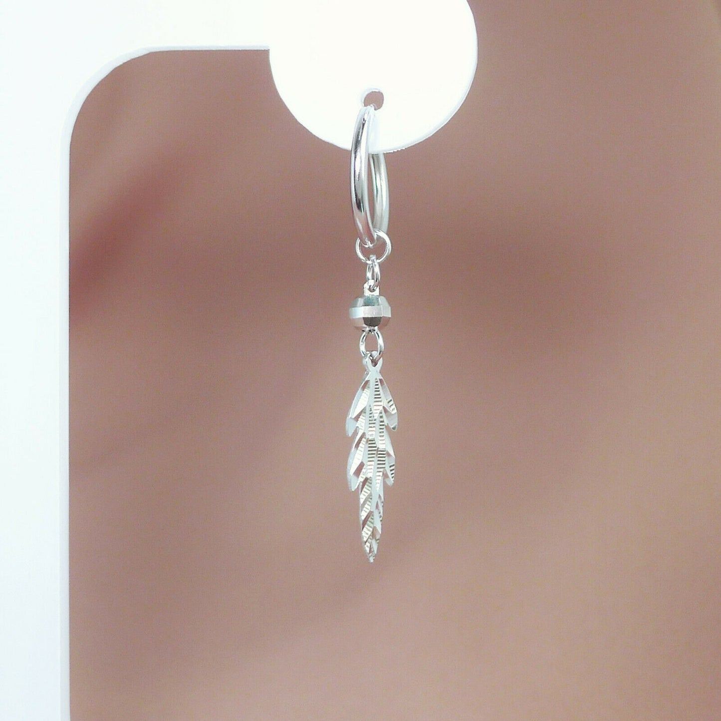 Sterling Silver Long Sleeper Leaf Drop Earrings with Disco Balls - sugarkittenlondon