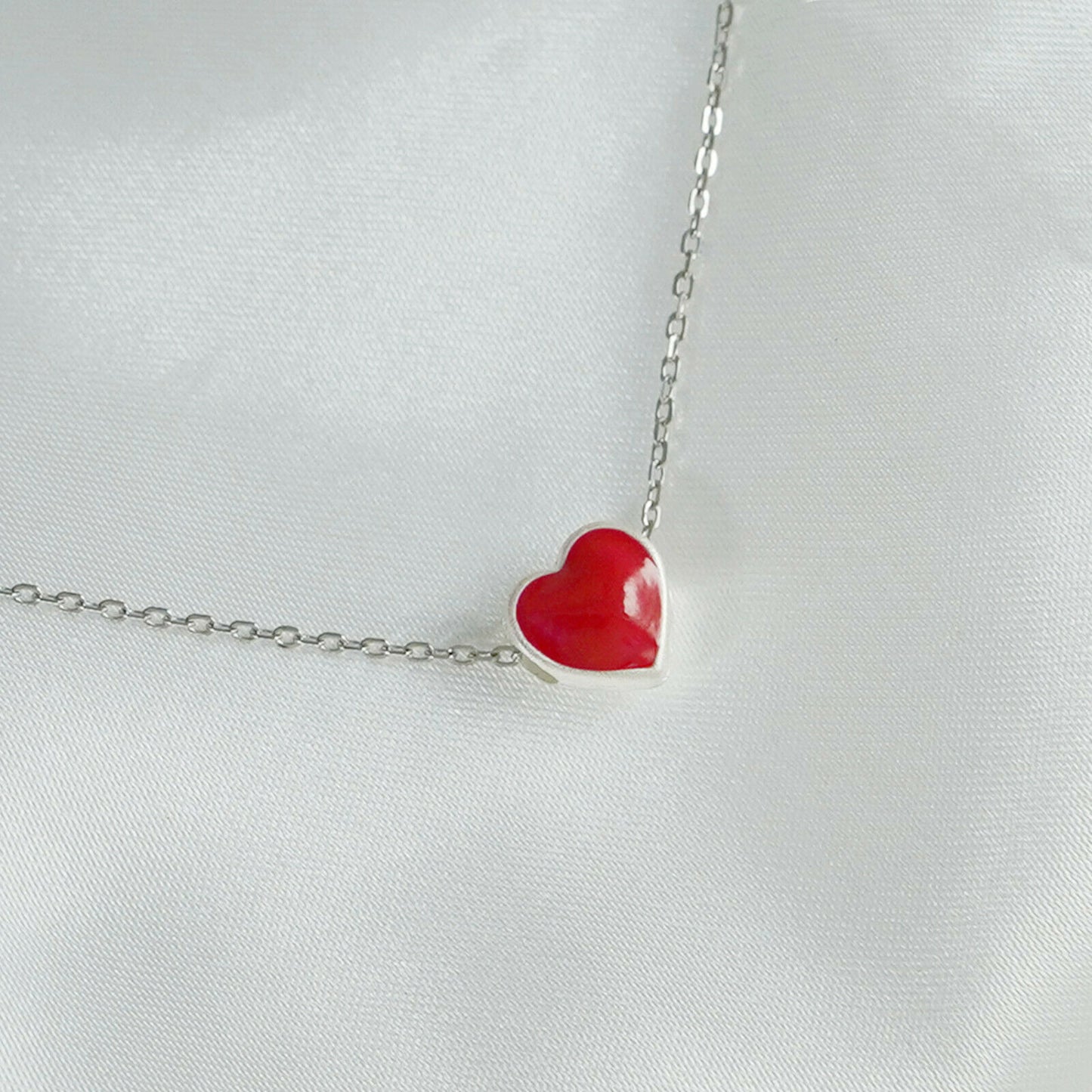 Fine Silver 999 Glazed Red Love Heart Sliding Spacer Charm Pendant - sugarkittenlondon