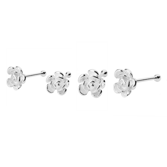 Sterling Silver Rose Flower Womens Ladies Jewellery Nose & Ear Studs Pairs - sugarkittenlondon