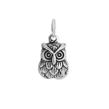 Sterling Silver Owl Pendant Two Sided Bell Hollow Charm Plain Oxidized - sugarkittenlondon