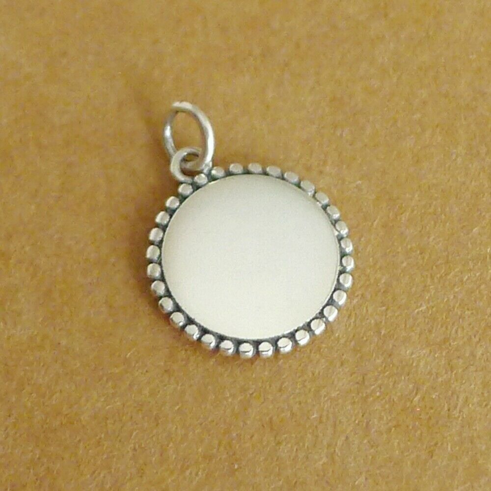 Sterling Silver Oxidized Shiny Beaded Edge Disc Dot Circle Round Pendant Charm - sugarkittenlondon
