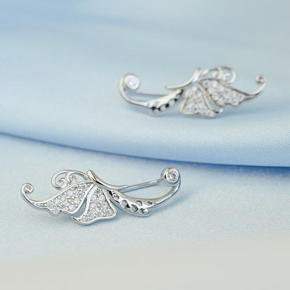 Sterling Silver Paved CZ Butterfly Wing Cuff Post Climber Crawler Earrings - sugarkittenlondon