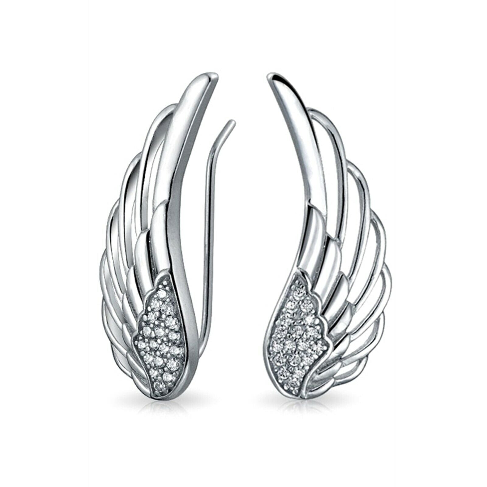 Sterling Silver Crystal Angel Wing Feather Cuff Crawler Climber Earrings - sugarkittenlondon