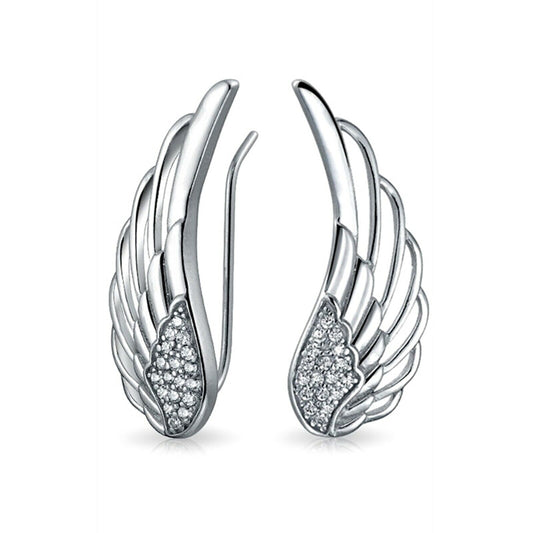 Angel Wing Earrings - Sterling Silver Crystal Cuff Crawler Climbers - sugarkittenlondon
