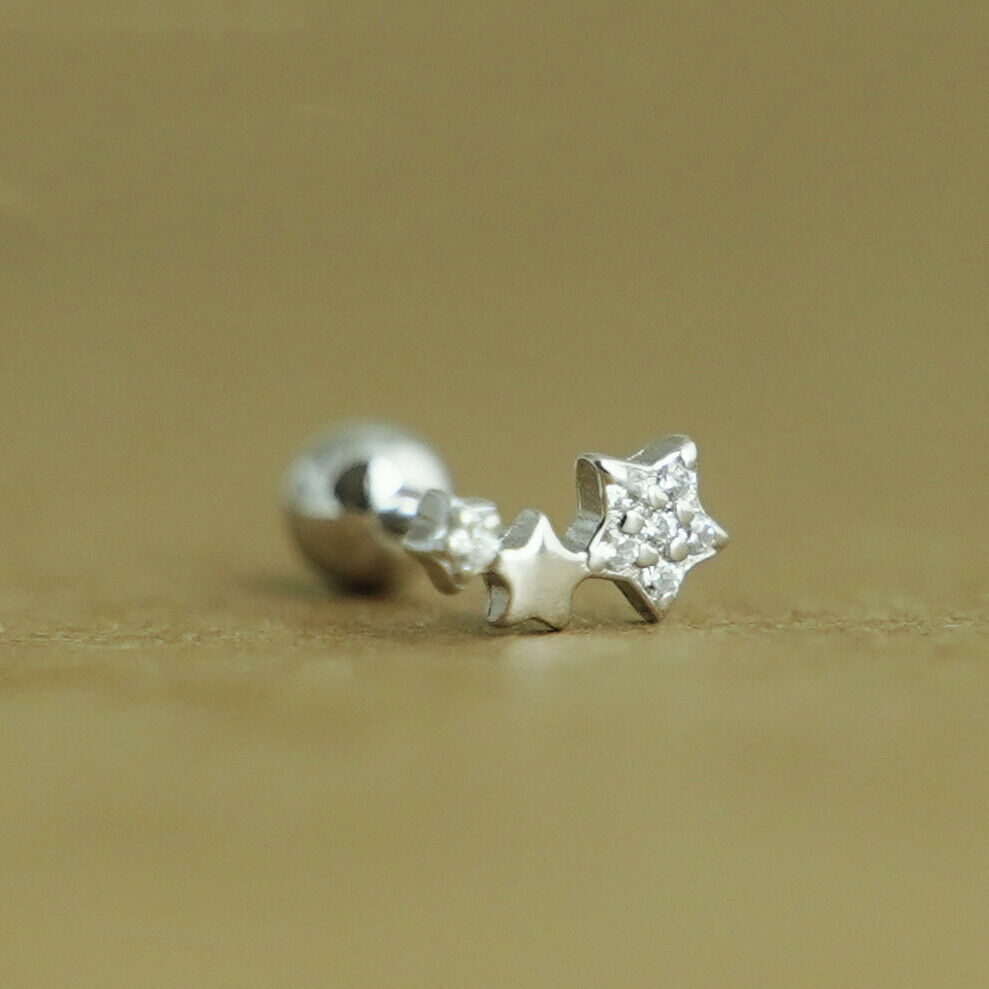 925 Sterling Silver Barbell Bead Ball Screw Back Star Earrings - sugarkittenlondon