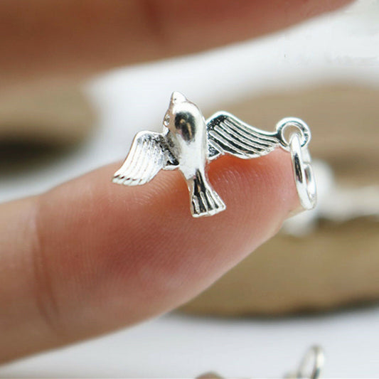 Sterling Silver Little 3D Shiny Flying Bird Pendant Charm Necklace Bracelet - sugarkittenlondon