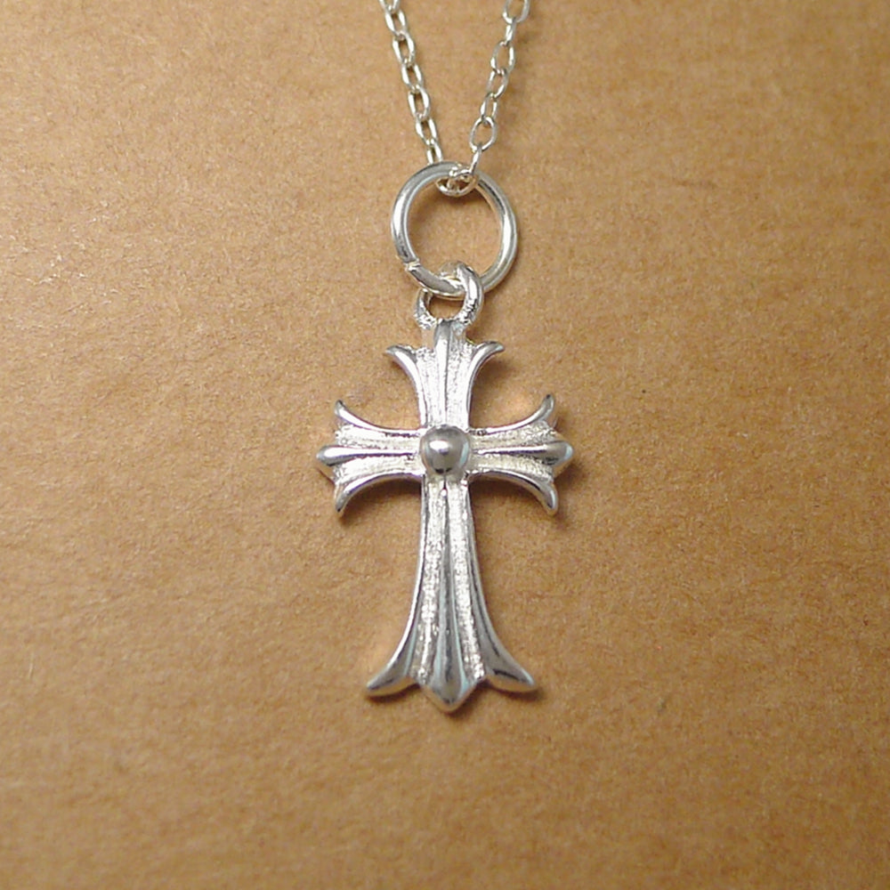 Sterling Silver Cross Pendant with Fleur De Lis Design (15mm x 10mm) - sugarkittenlondon