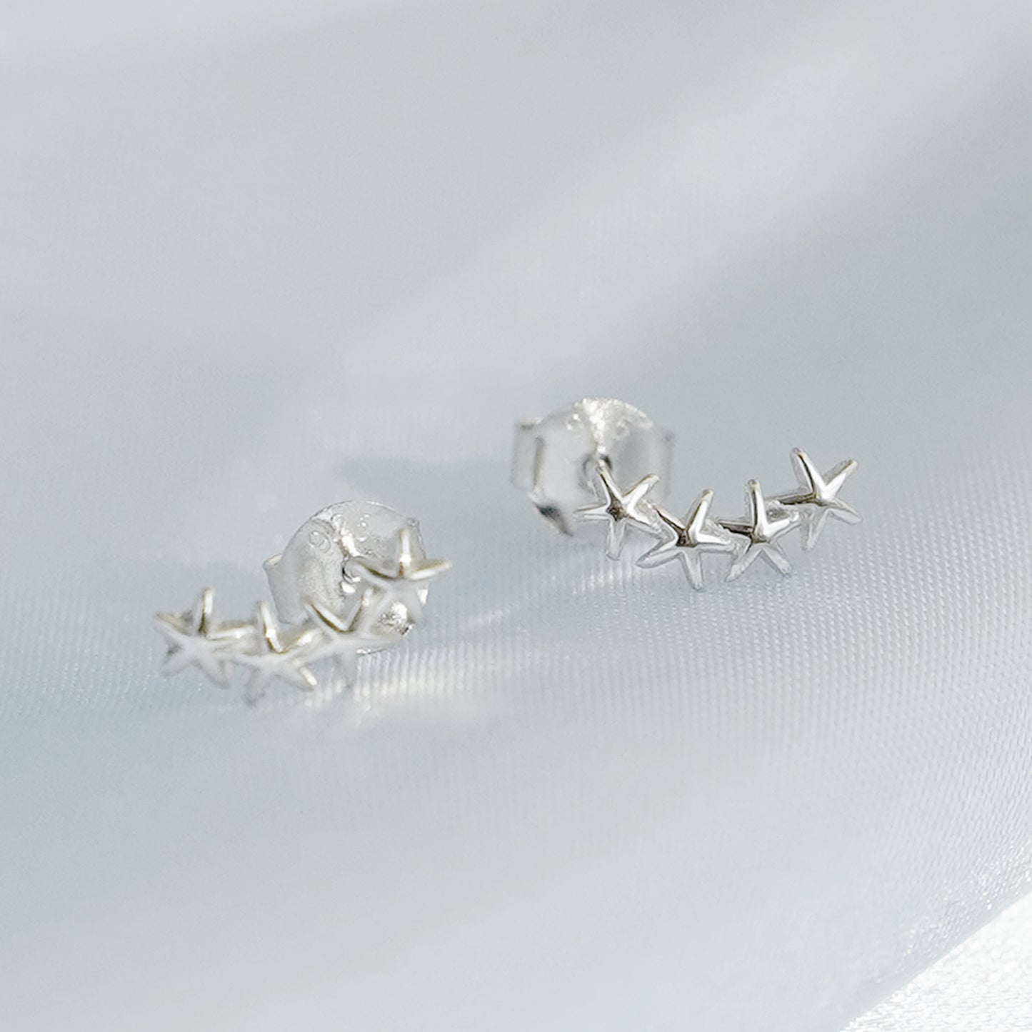 Sterling Silver Lucky Stars Star Fish Curved Climber Crawler Stud Earrings - sugarkittenlondon