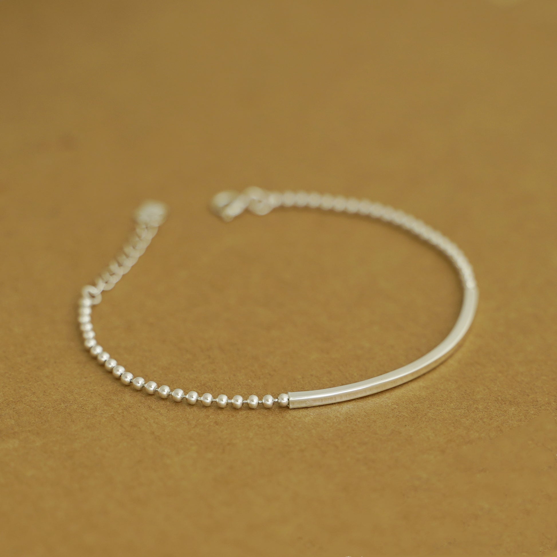 Sterling Silver Curved Square Noodle Tube Beaded Chain Bracelet 16.5 - 19.5cm - sugarkittenlondon