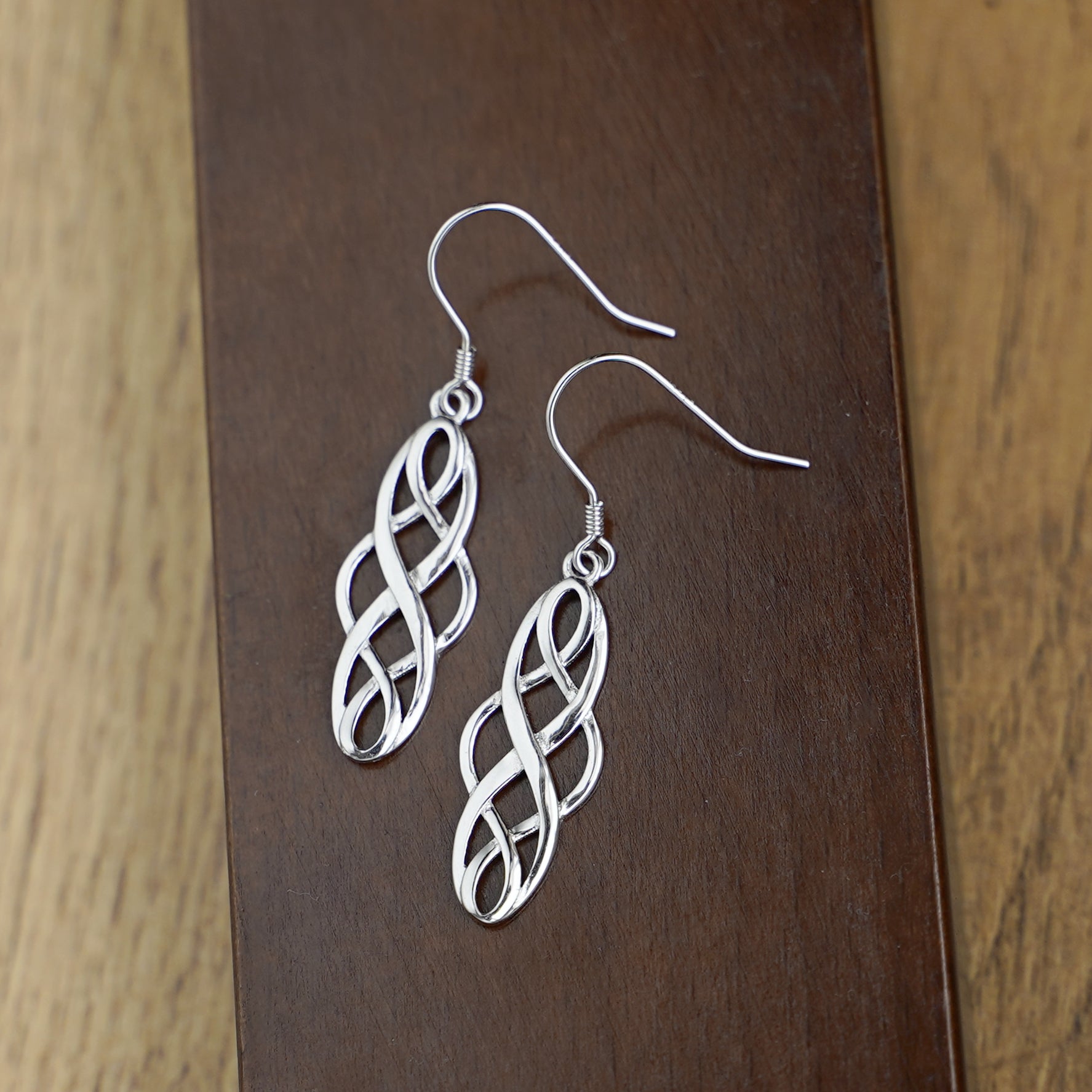 Sterling Silver Elegant Dangly Celtic Oval Knot Drop Dangle Hook Earrings - sugarkittenlondon