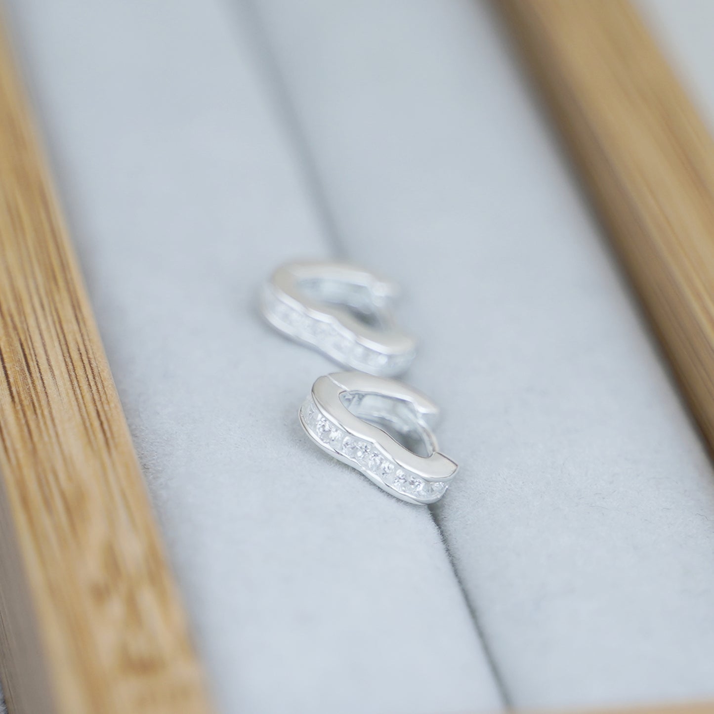 Sterling Silver Channel CZ Love Heart Eternity Huggie Hoop Earrings - sugarkittenlondon