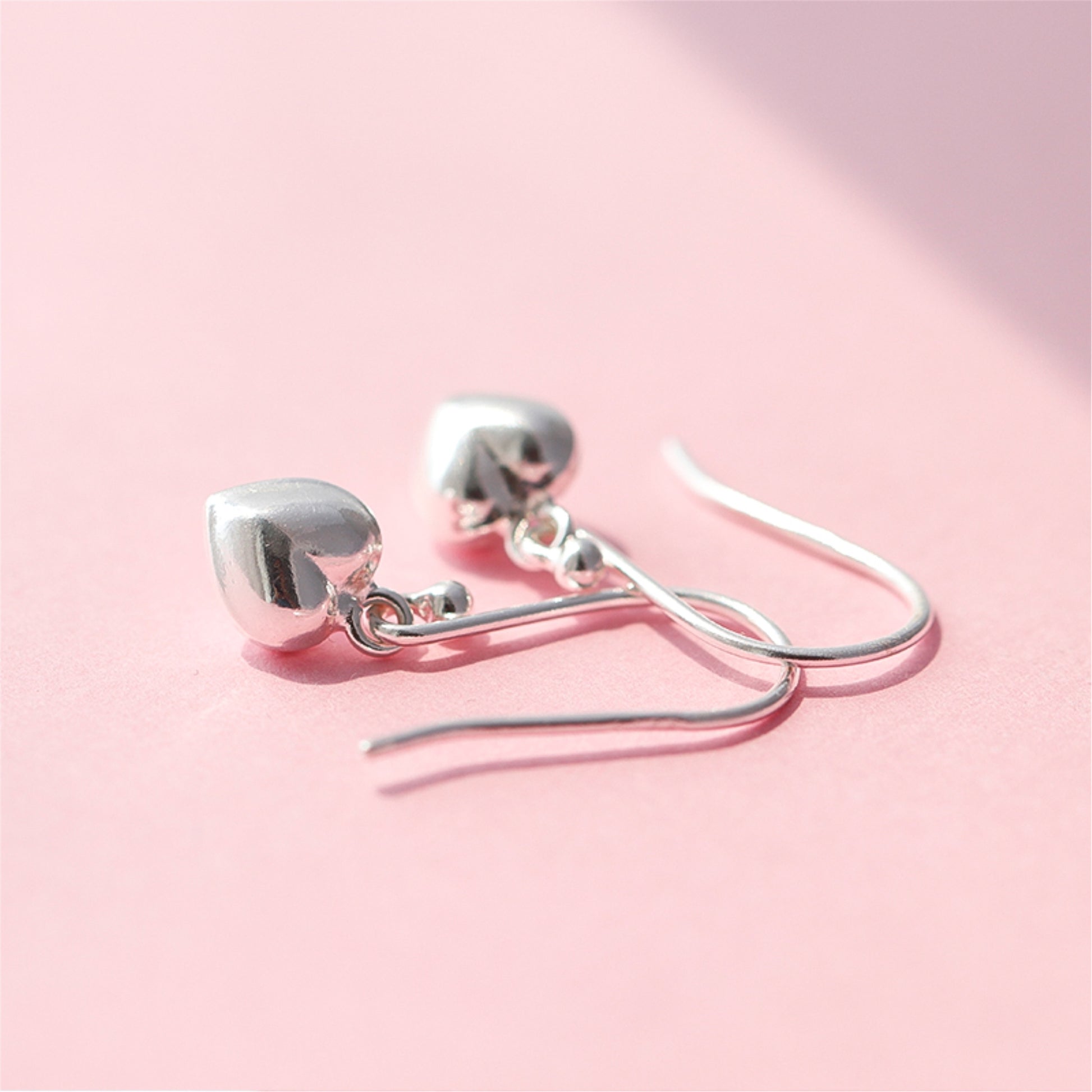 Sterling Silver Bright 3D Puffed Love Heart Bead Drop Dangle Hook Earrings - sugarkittenlondon