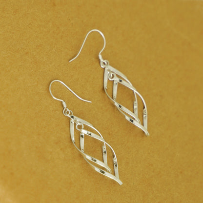 Sterling Silver Overlapping Double Layers Elegant Dangly Teardrop Hook Earrings - sugarkittenlondon