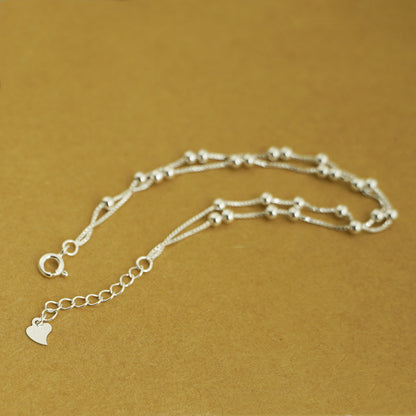 Sterling Silver 2.5mm Ball Beads Double Layer Box Chain Bracelet Boxed - sugarkittenlondon