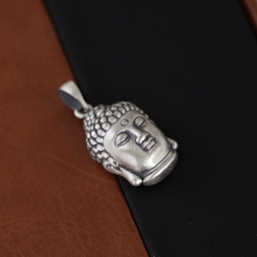 Fine Silver Oxidized 999 Matte Hollow 3D Buddha Head Necklace Bracelet Pendant B - sugarkittenlondon