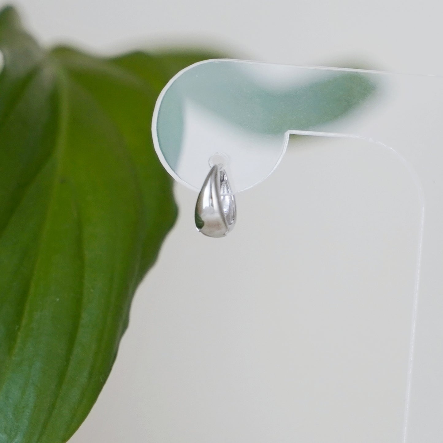 Rhodium on Sterling Silver Teardrop Waterdrop Huggie Hoop Earrings 8mm Inside - sugarkittenlondon