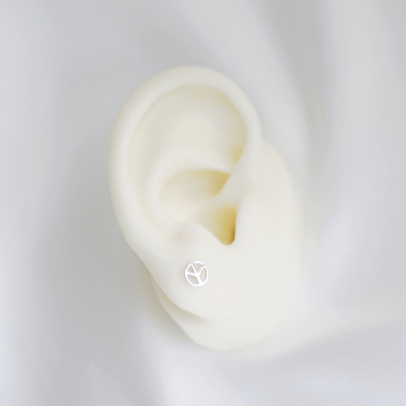 999 Fine Silver 6mm Peace Symbol CND Sign Barbell Bead Ball Screw Back Earrings - sugarkittenlondon
