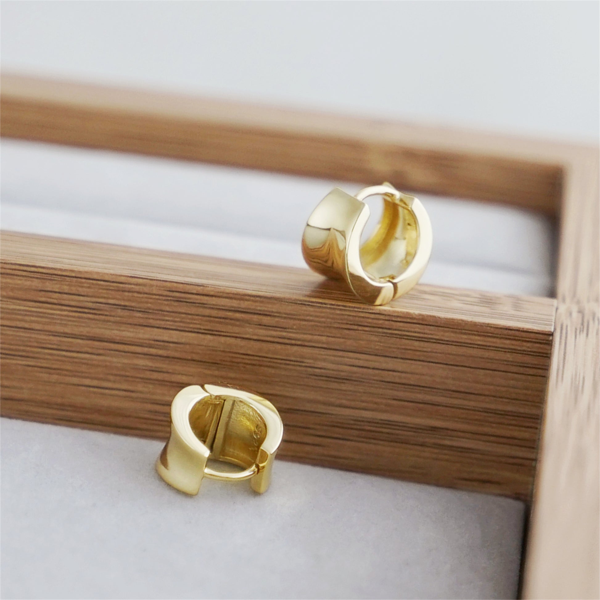 18K Gold on Sterling Silver Small Concave Hoop Huggie Drop Earrings 8mm Inside - sugarkittenlondon
