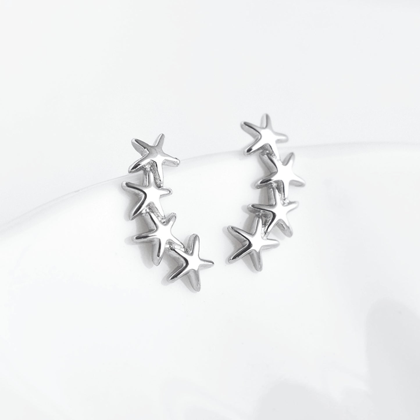 Sterling Silver Lucky Stars Star Fish Curved Climber Crawler Stud Earrings - sugarkittenlondon