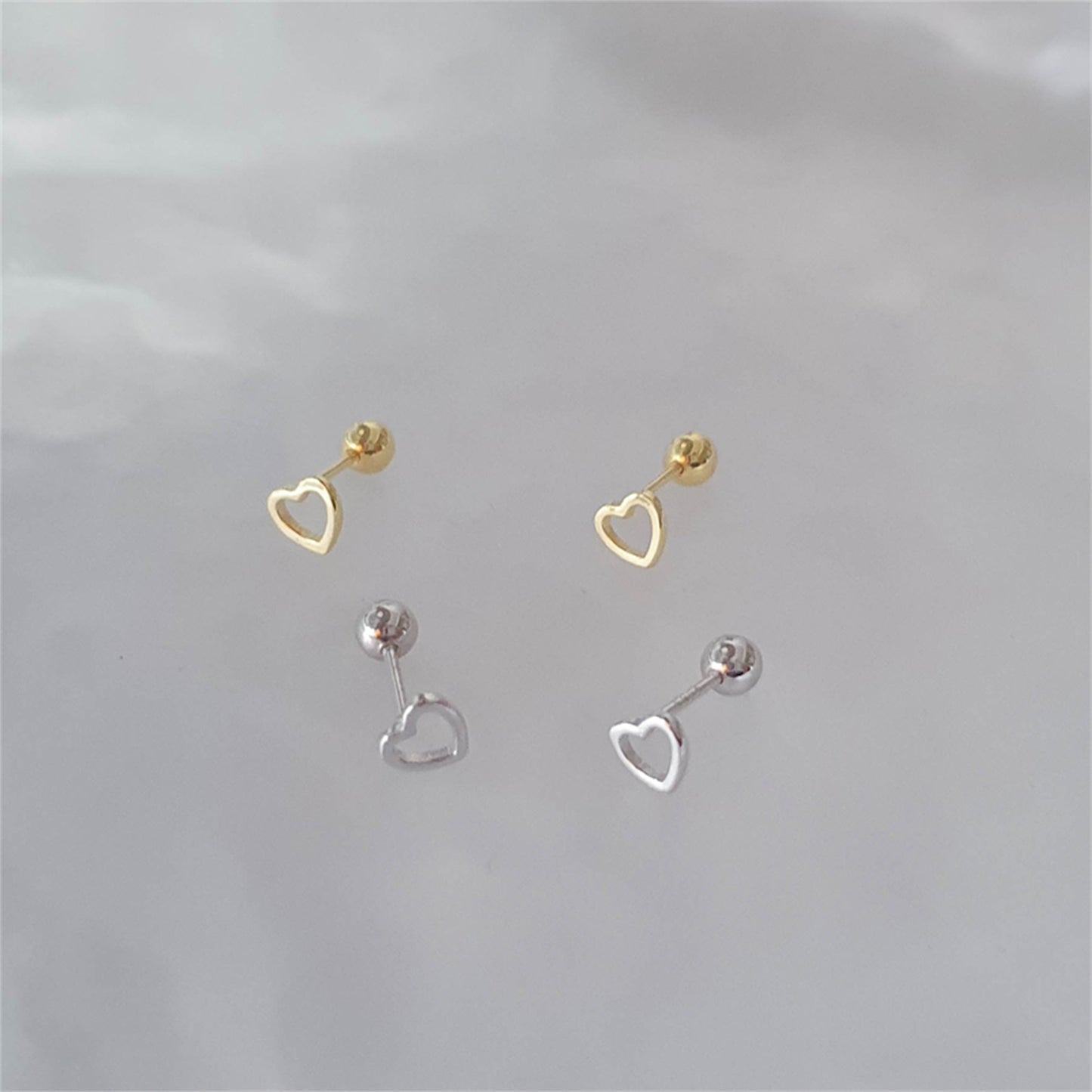 Heart Screw Back Earrings | Sterling Silver Hollow Love Heart 4 5 6 mm Barbell Bead Ball - sugarkittenlondon