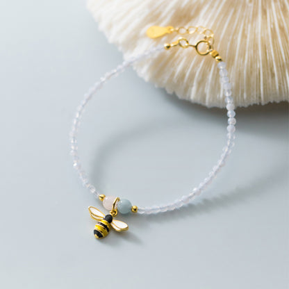 Gold on Sterling Silver Enamel Honey Bee Necklace Bracelet Charm Pendant - sugarkittenlondon