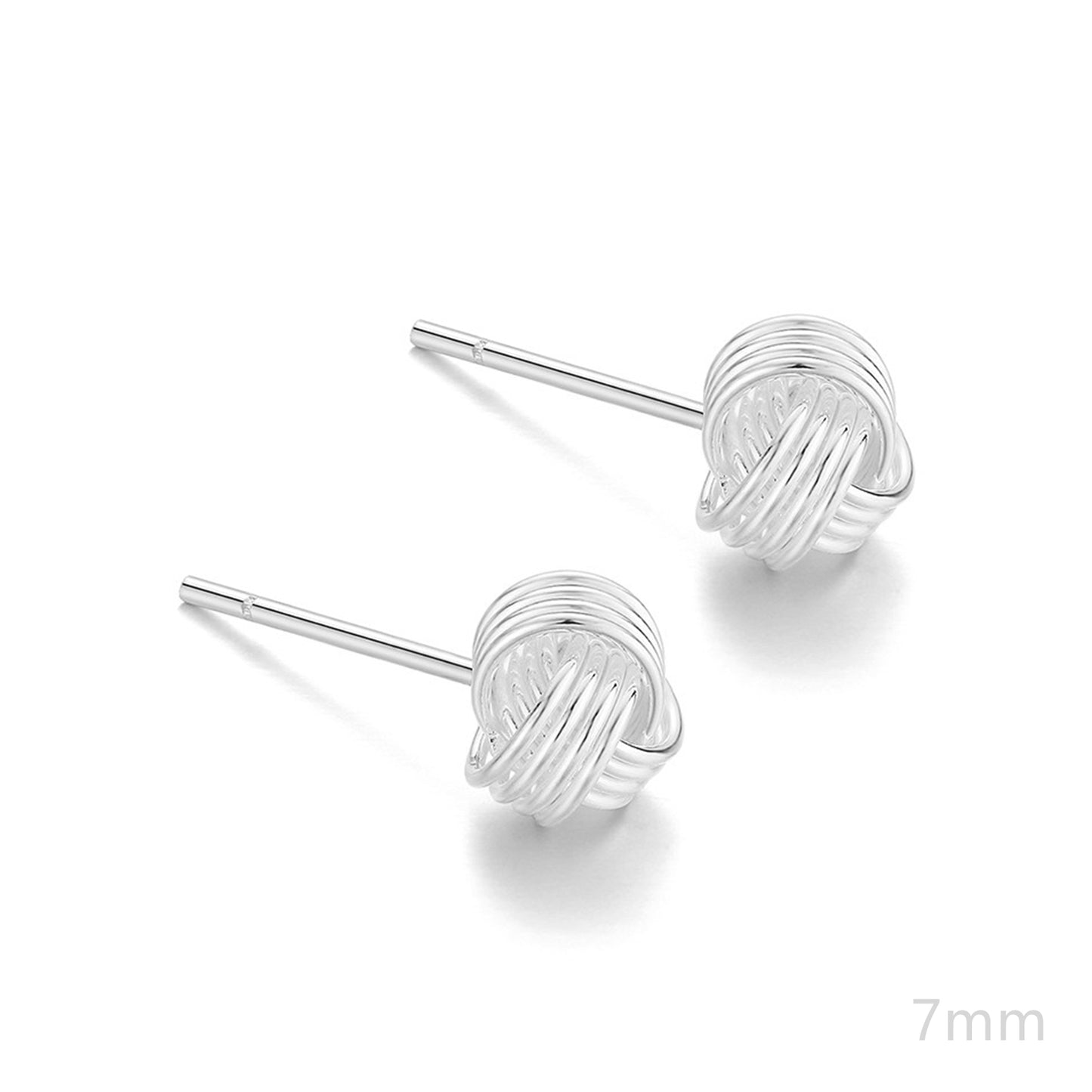 Sterling Silver Twisted Wool Knot Stud Earrings in 3-7mm Sizes - sugarkittenlondon