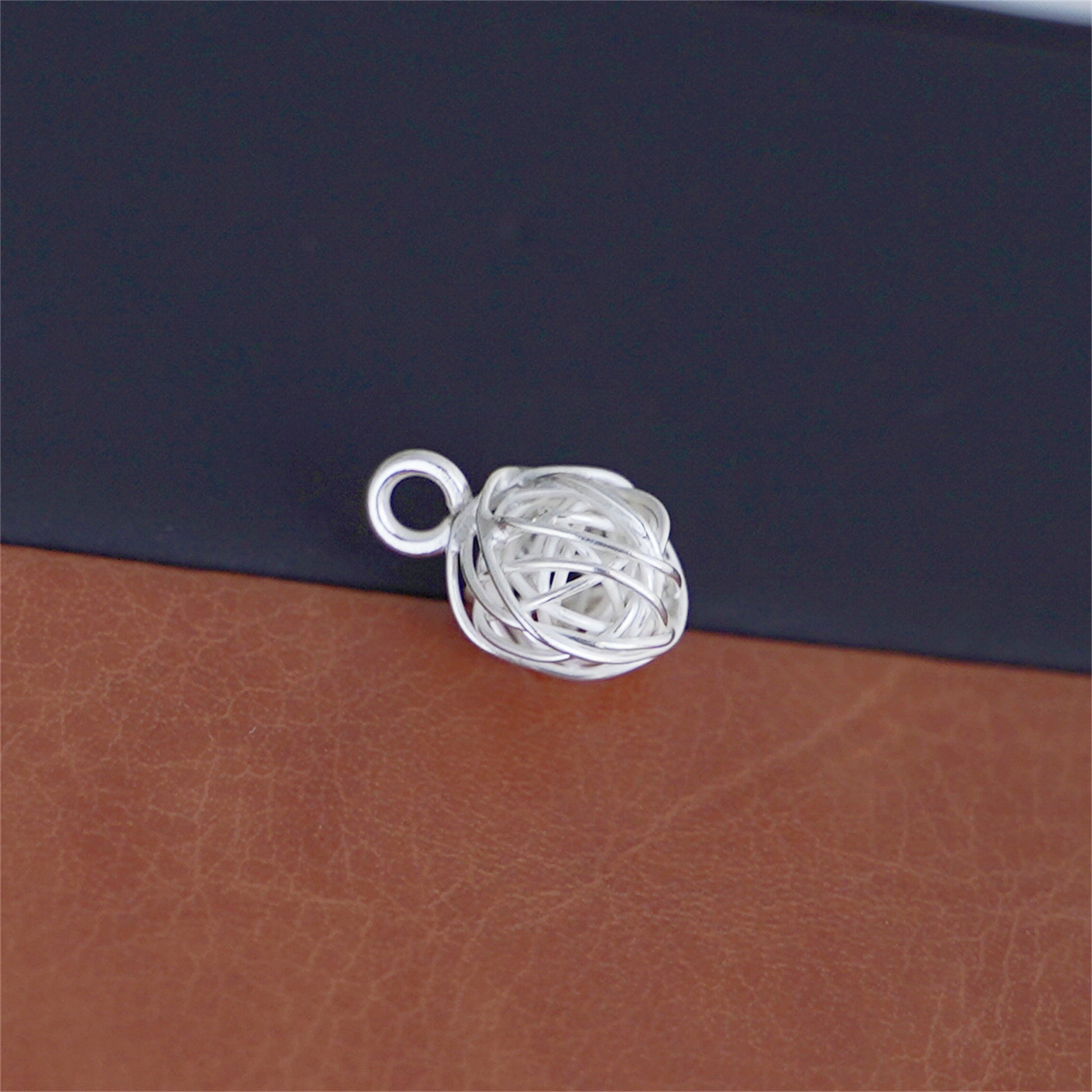 Sterling Silver 3D Twisted Rope Knit Ball Knot Charm Pendant 15mm - sugarkittenlondon