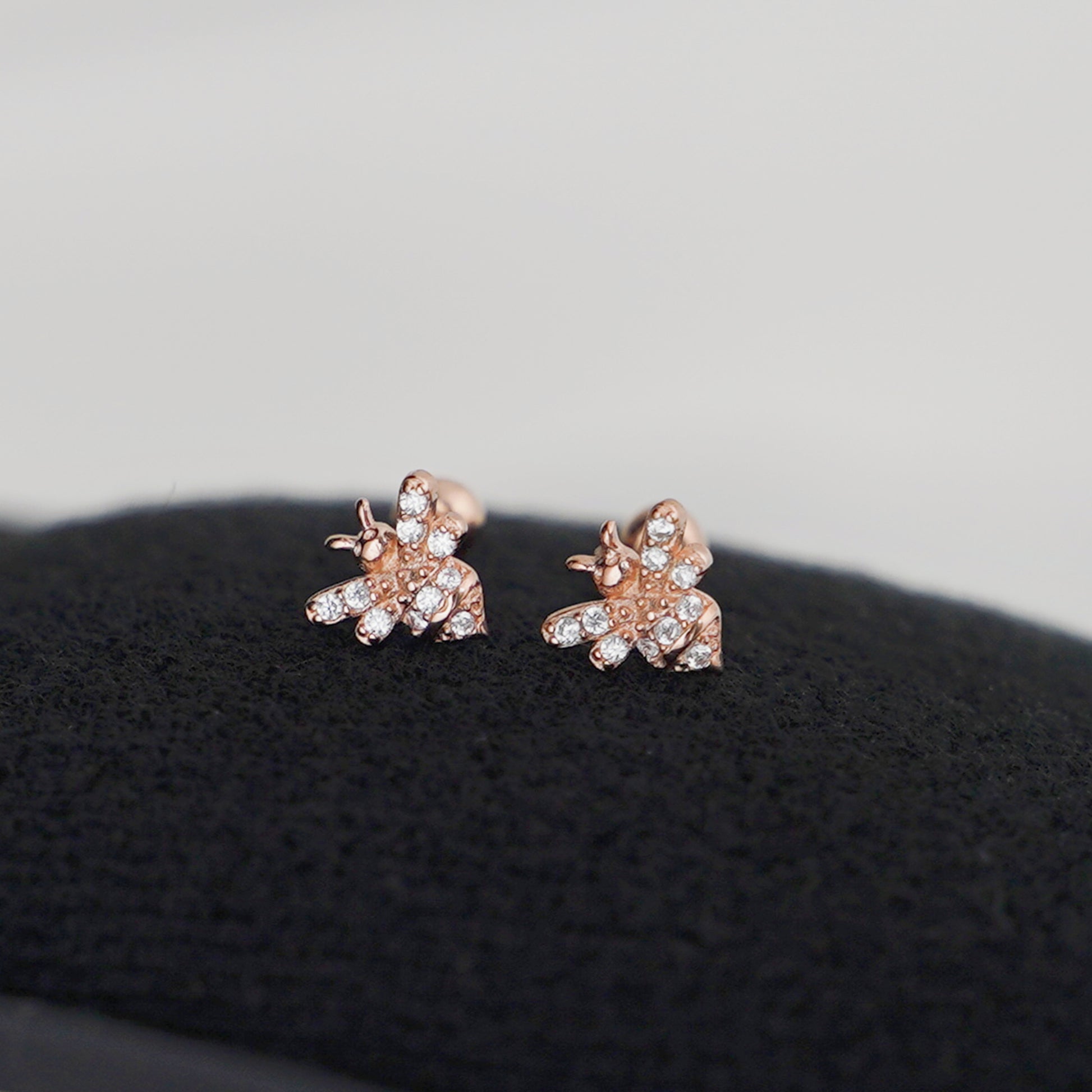 Sterling Silver Bumble Bee CZ Barbell Bead Ball Screw Back Stud Earrings 3 Tones - sugarkittenlondon