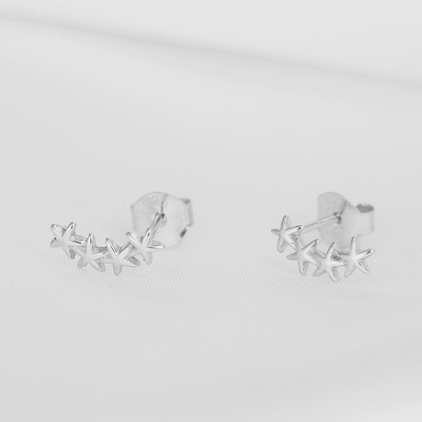 Sterling Silver Lucky Stars Star Fish Curved Climber Crawler Stud Earrings - sugarkittenlondon