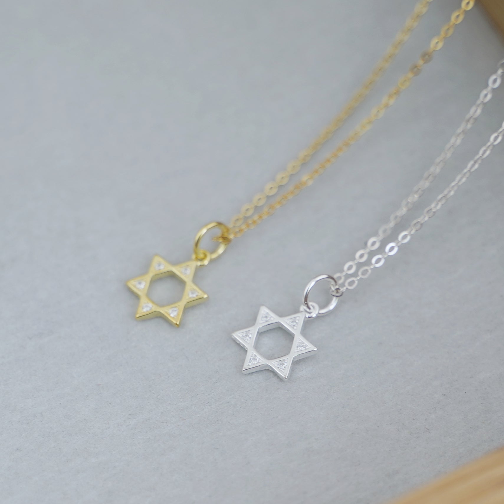 Sterling Silver CZ Hollow Six Pointed Star Hex Star of David Pendant Necklace - sugarkittenlondon