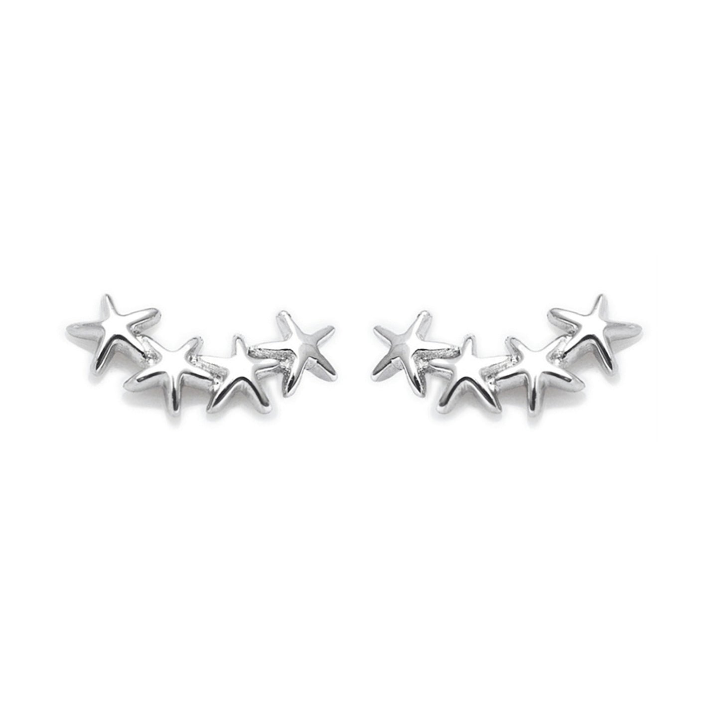 Sterling Silver Lucky Stars Star Fish Curved Climber Crawler Stud Earrings - sugarkittenlondon