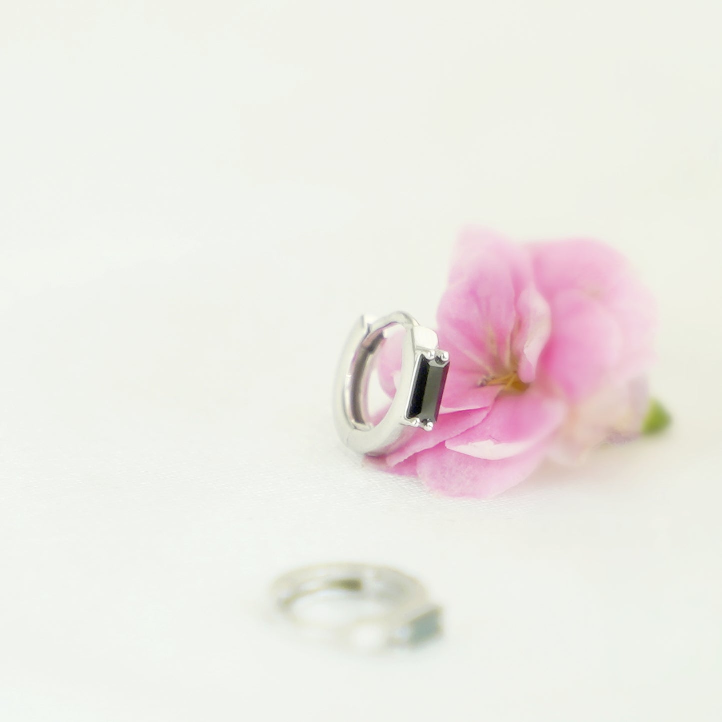 Sterling Silver Cut Black CZ Huggie Hoop Hinged Earrings 7mm Unisex - sugarkittenlondon