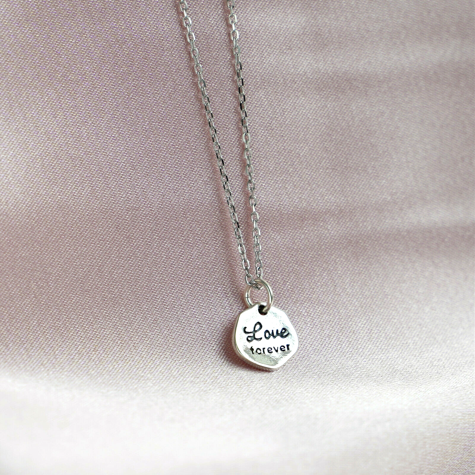 Sterling Silver Solid Irregular Hexagon Concavo-Convex Love Forever Tag Pendant - sugarkittenlondon