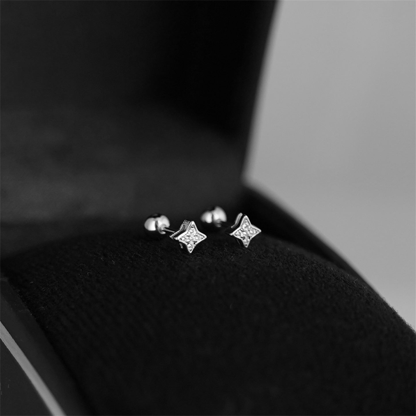 Mini Star Stud Earrings in Sterling Silver with CZ Bead and Ball Screw Back - sugarkittenlondon