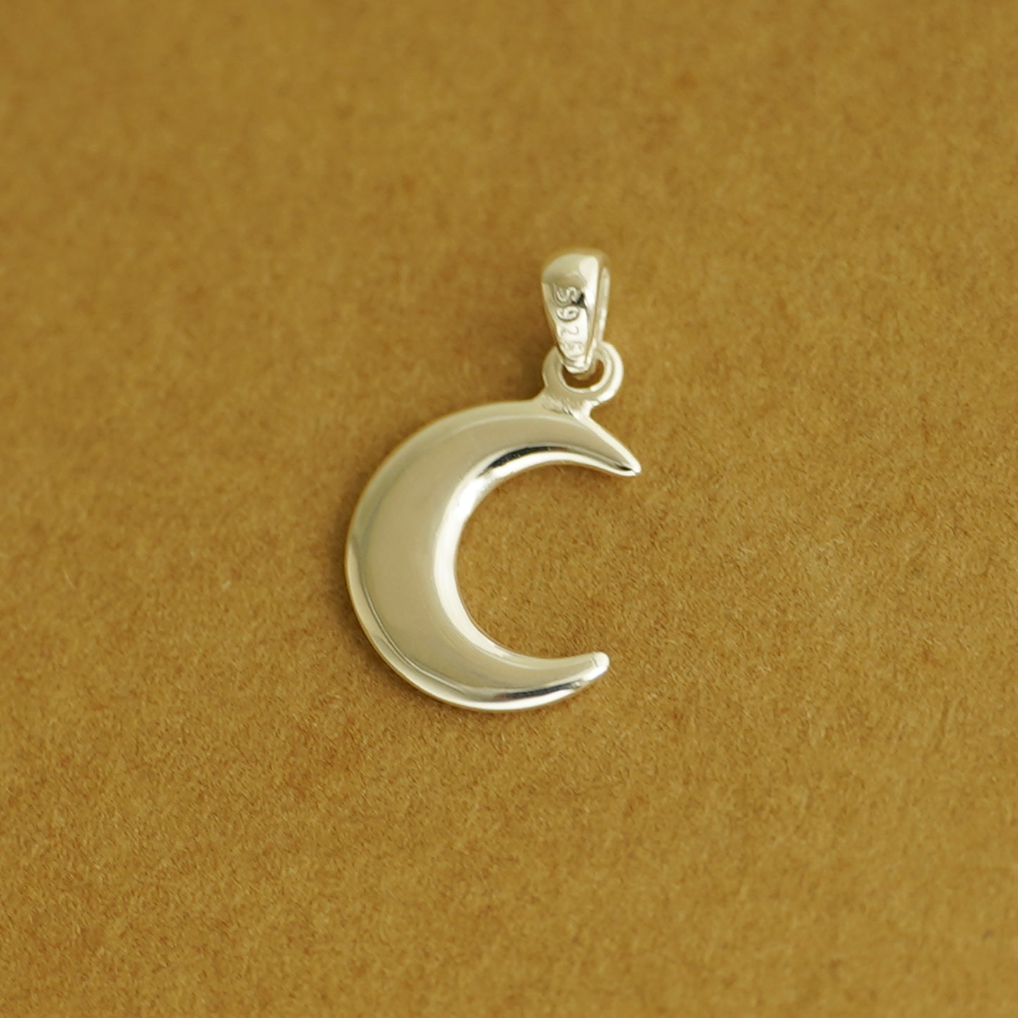 Sterling Silver Solid Polished Shiny Crescent Moon Charm Pendant Necklace - sugarkittenlondon