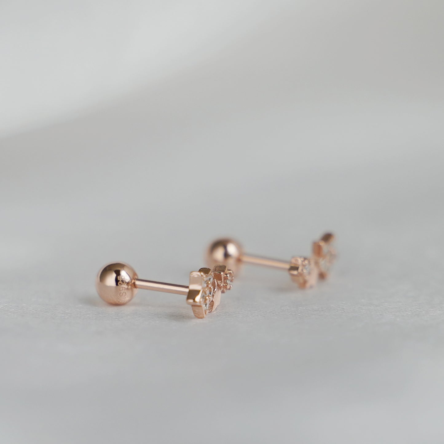 925 Cubic Zirconia Star Bead Ball Screw Back Stud Earrings in Rose Gold Sterling Silver - sugarkittenlondon