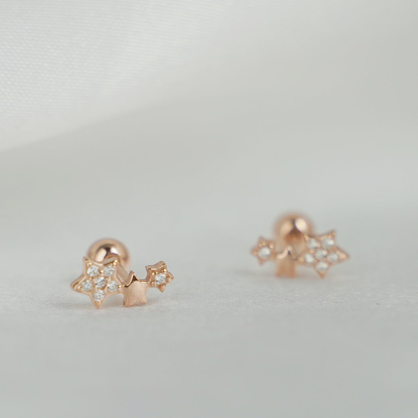 925 Cubic Zirconia Star Bead Ball Screw Back Stud Earrings in Rose Gold Sterling Silver - sugarkittenlondon