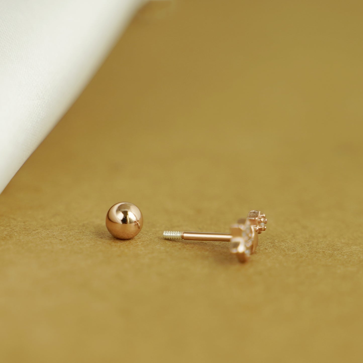 925 Cubic Zirconia Star Bead Ball Screw Back Stud Earrings in Rose Gold Sterling Silver - sugarkittenlondon