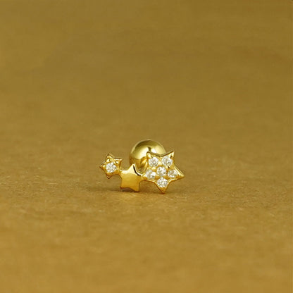 18K Gold on Sterling Silver Triple CZ Star Bead Ball Screw Back Stud Earrings - sugarkittenlondon