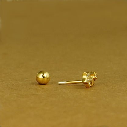 18K Gold on Sterling Silver Triple CZ Star Bead Ball Screw Back Stud Earrings - sugarkittenlondon