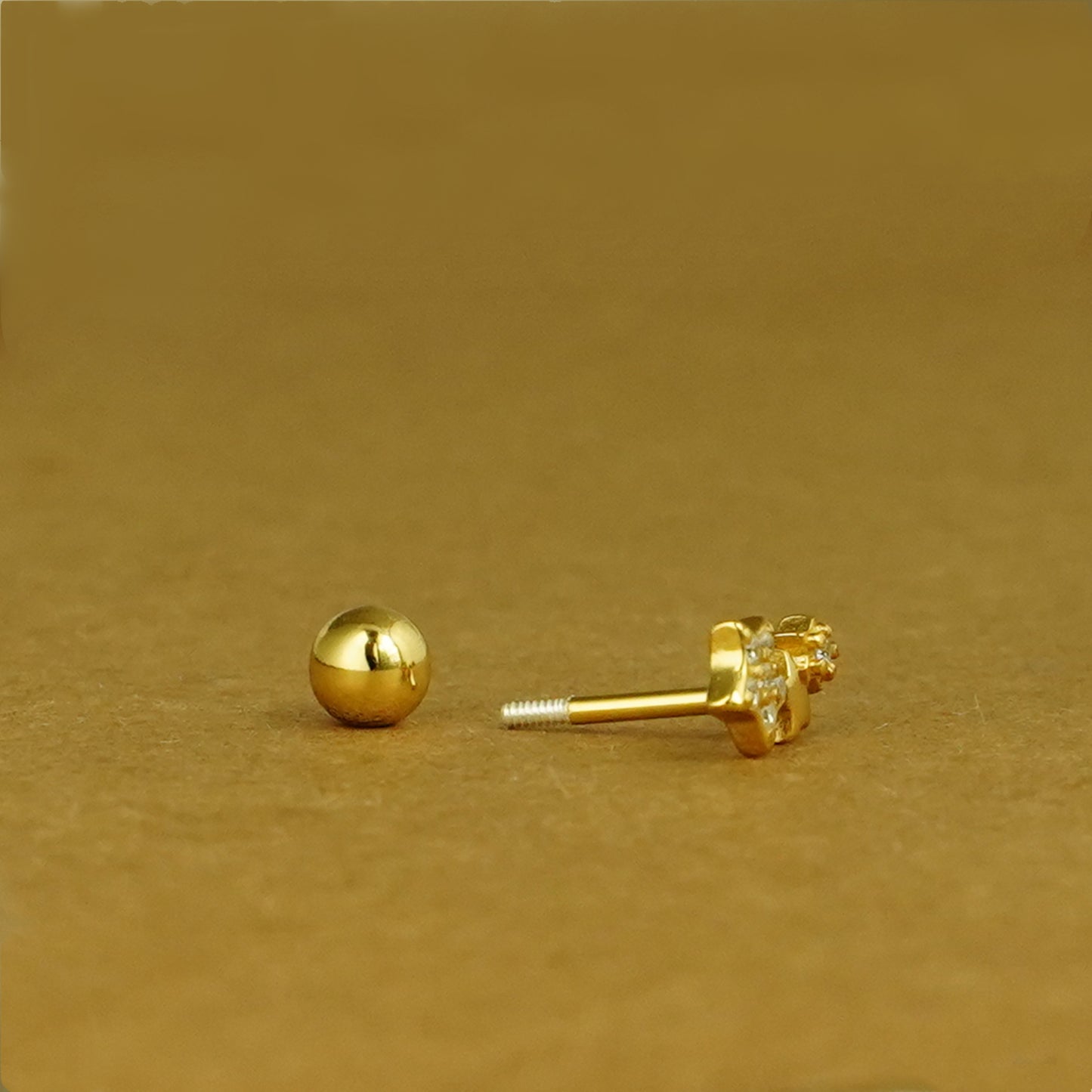 18K Gold Triple Star Stud Earrings with CZ Beads - sugarkittenlondon