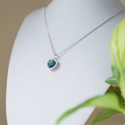 Sterling Silver Light Blue CZ Bezel Solitaire Heart Pendant Necklace Gift Boxed - sugarkittenlondon