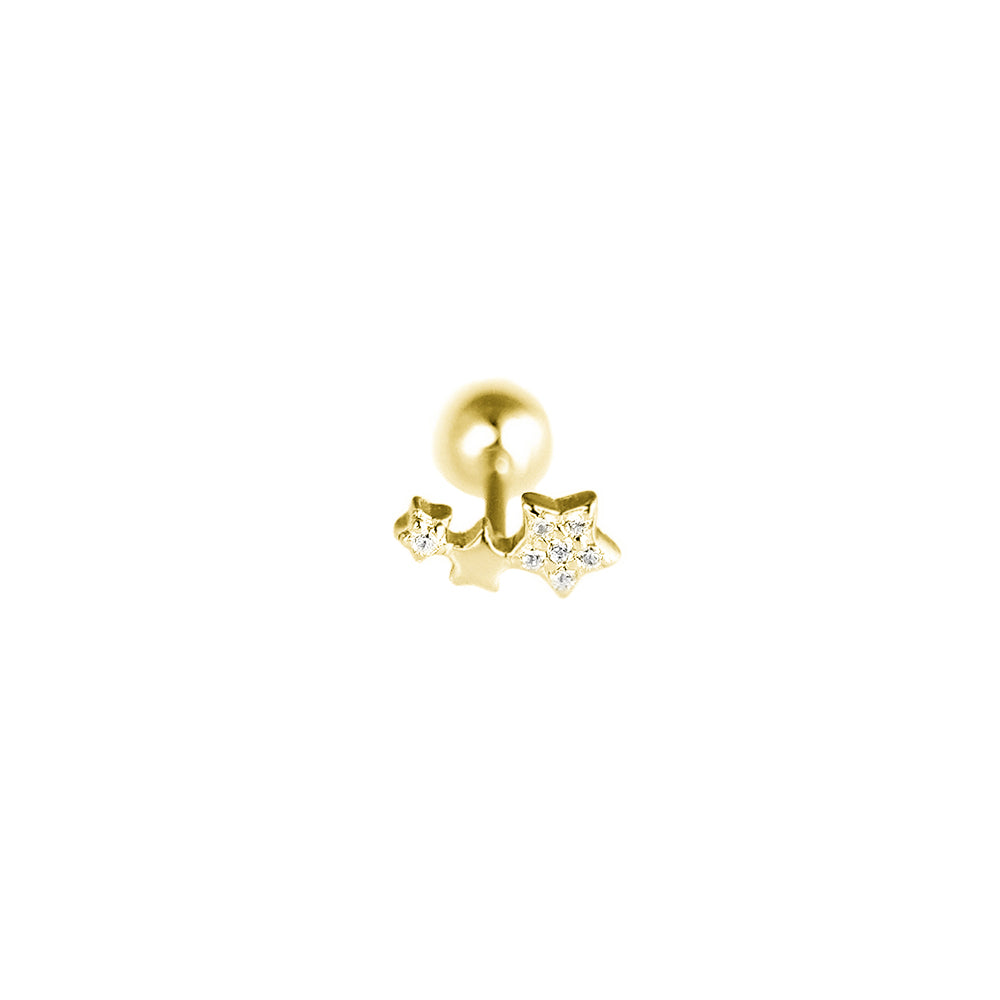 18K Gold Triple Star Stud Earrings with CZ Beads - sugarkittenlondon