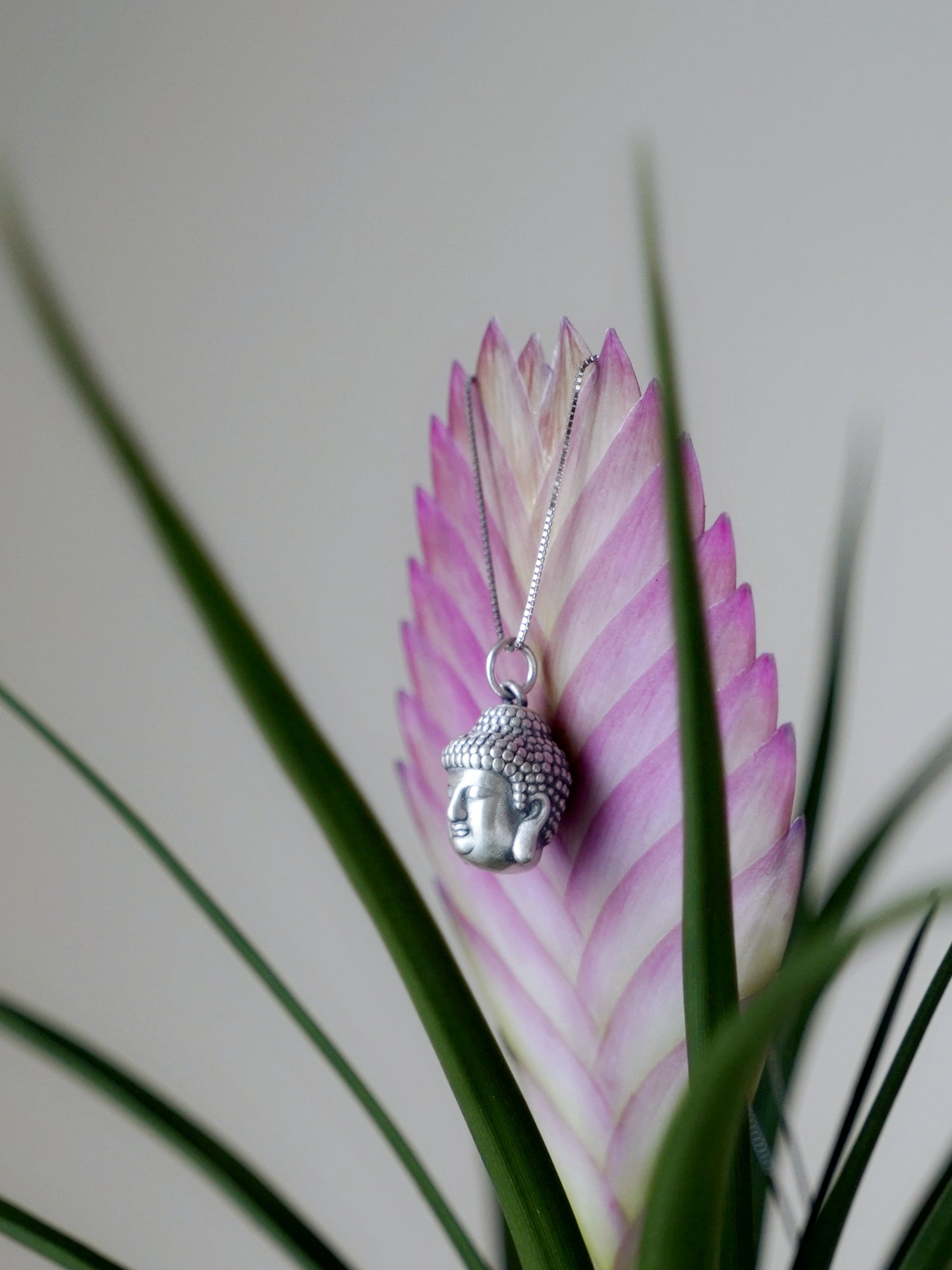 Trendy Hollow 3D Buddha Head Necklace & Bracelet - 999 Fine Silver Oxidized - sugarkittenlondon