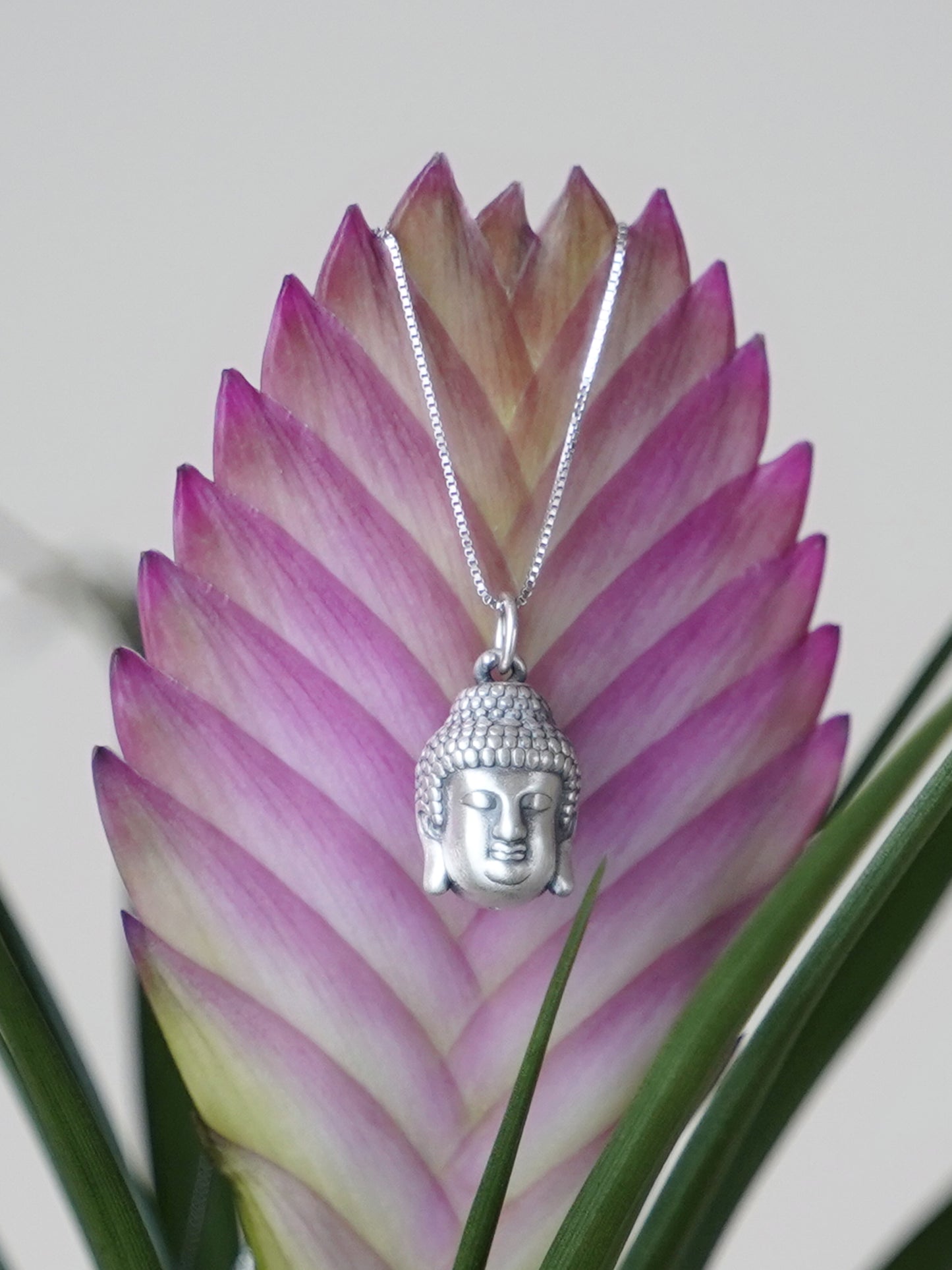 Trendy Hollow 3D Buddha Head Necklace & Bracelet - 999 Fine Silver Oxidized - sugarkittenlondon