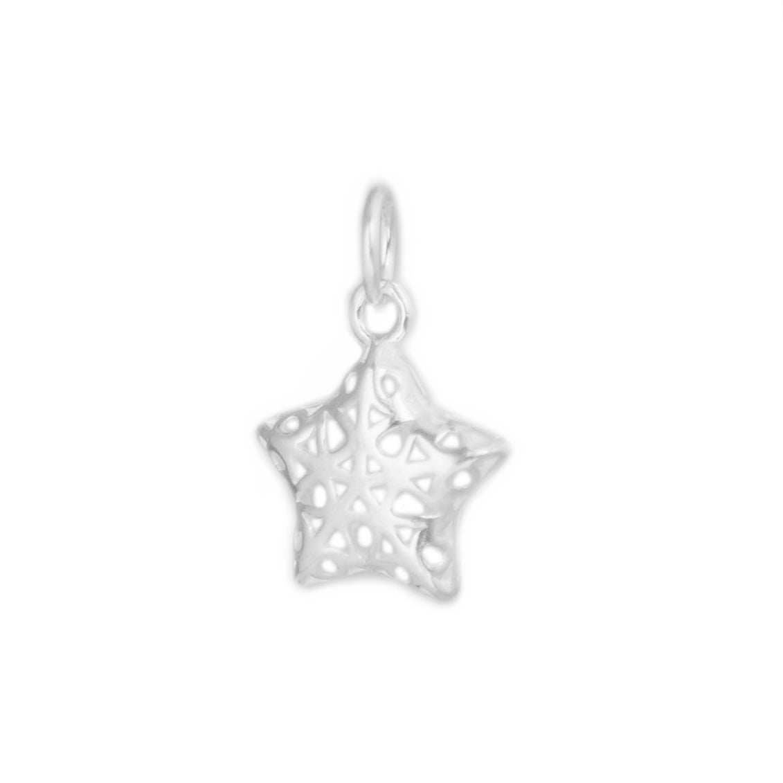Sterling Silver Hollow Out Filigree Puffy Star Lucky Charm Pendant - sugarkittenlondon