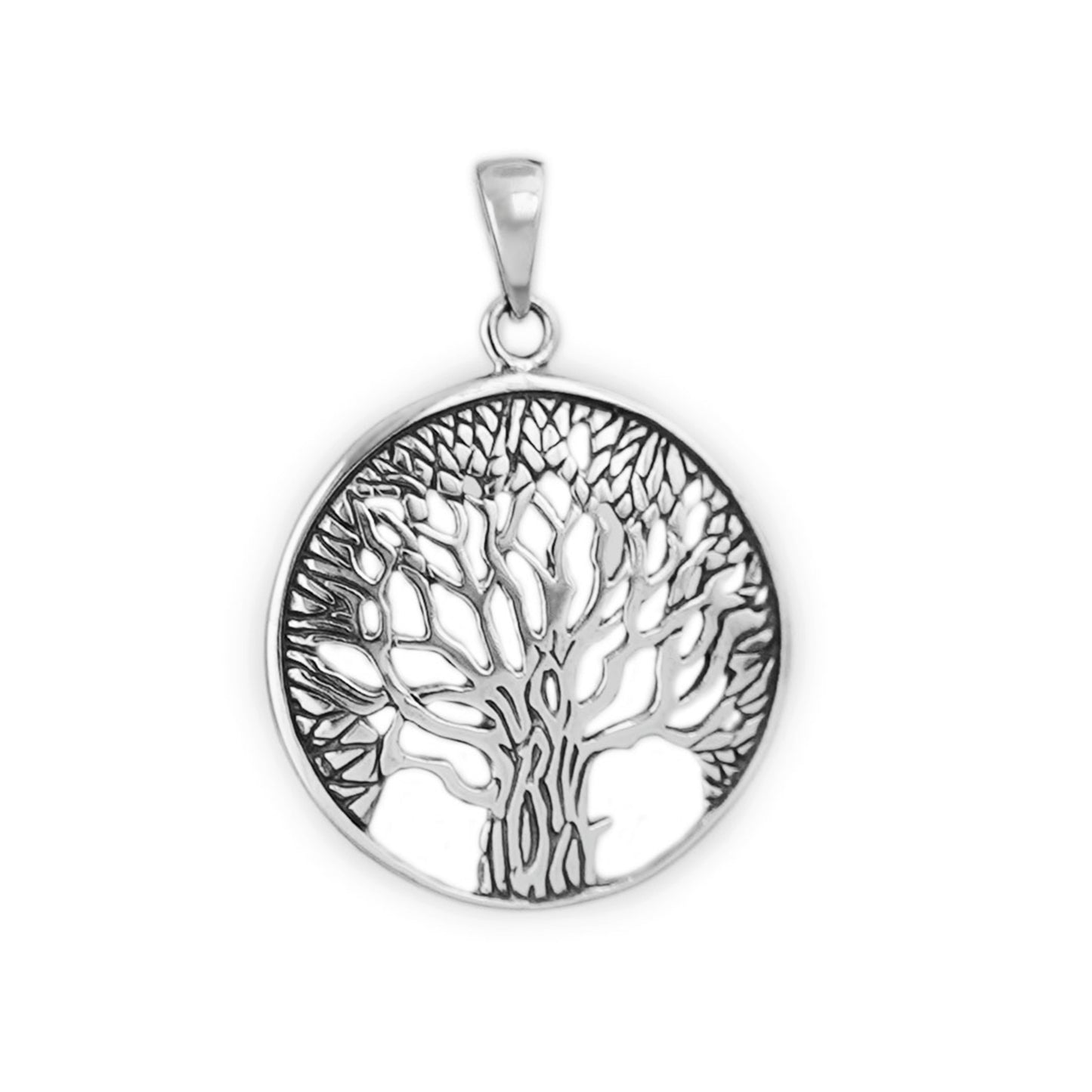 Sterling Silver Oxidized Filigree Tree Of Life Circle Dome Pendant 25mm - sugarkittenlondon