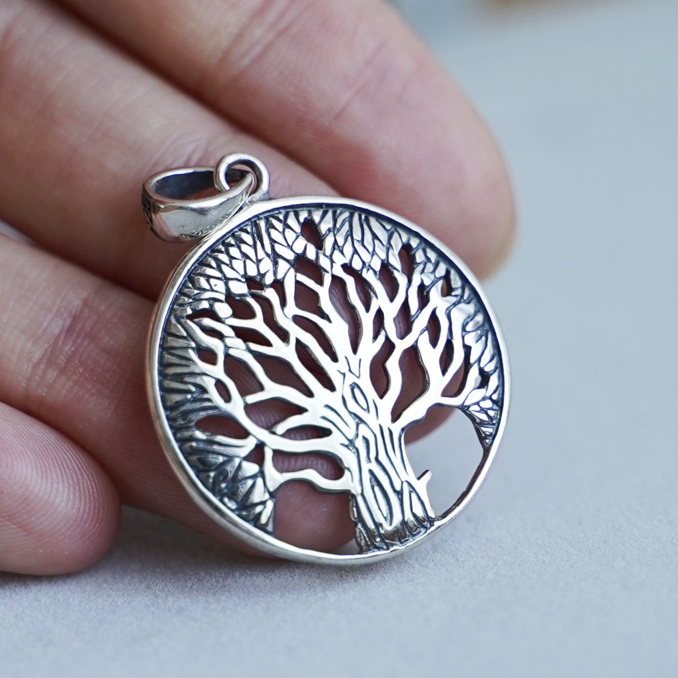 Sterling Silver Oxidized Filigree Tree Of Life Circle Dome Pendant 25mm - sugarkittenlondon